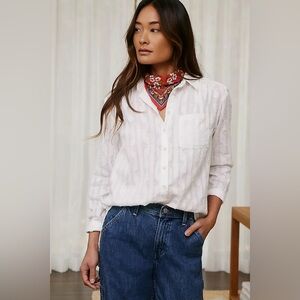 Anthropologie Pilcro The Theresa Lace-Up Buttondown White Textured